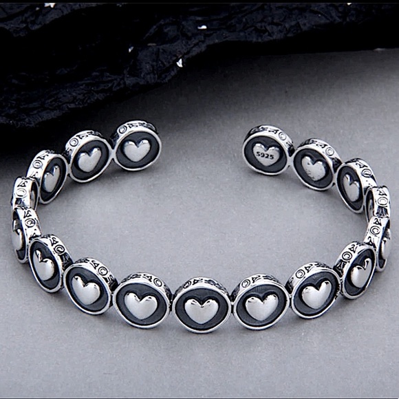 Sterling Silver Heart Bangle Ring Matching Set - Picture 5 of 8